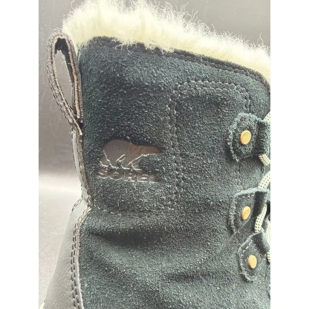 Sorel Youth Winter Boots Blue Black Faux Fur Waterproof Snow Boots Size US 2